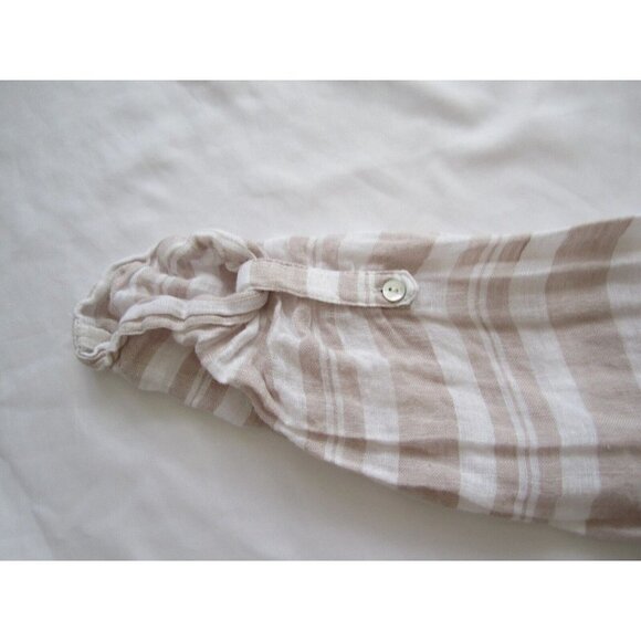 Women Cynthia Rowley 100% Linen Stripe Roll Up Sleeve Button Blouse Sz M (WB169) - Picture 7 of 9